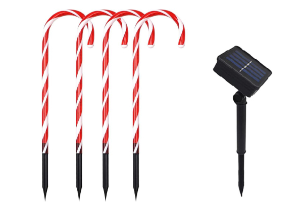 Solar-Powered Christmas Candy Cane Pathway Lights