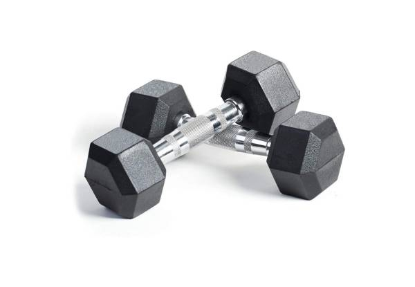 Two Rubber Encased Hex Dumbbell Hand Weights - Four Weight Options Available