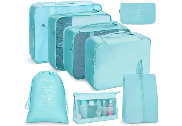 Eight-Piece Blue Cosmetic & Travel Storage Bag Set