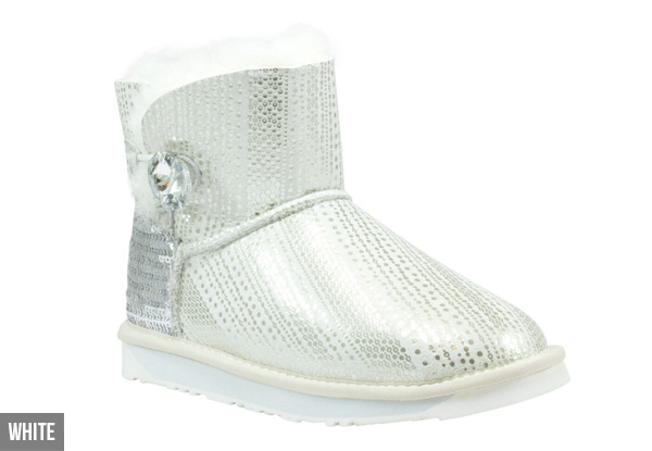 Aussie Connection Women’s Mini Sequin Crystal Button Sheepskin UGG Boots - Two Colours Available