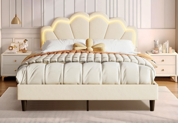 Wooden Bed Frame with LED Headboard - Available in Two Sizes