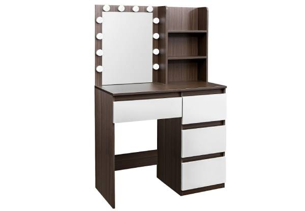 12 LED Mirror Vanity Dressing Table with Four Drawers & Three Compartments