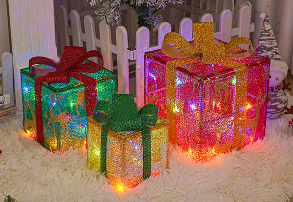 Three-Piece Christmas Lighted Gift Boxes Set - Available in Two Styles & Option for Two-Set