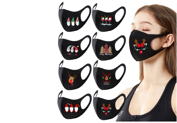 Five-Pack Unisex Christmas Themed Reusable Face Masks for Adults