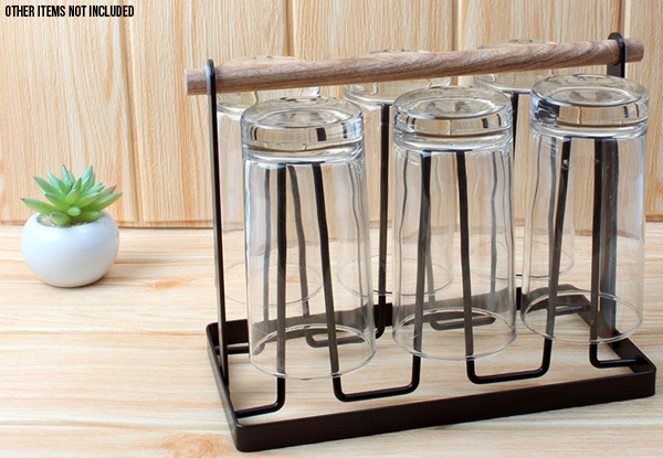 Six-Cup Metal Rack with Wooden Handle - Option for Two
