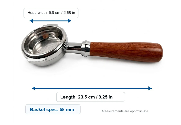 58mm Coffee Bottomless Portafilter with Rosewood Handle Compatible with E61