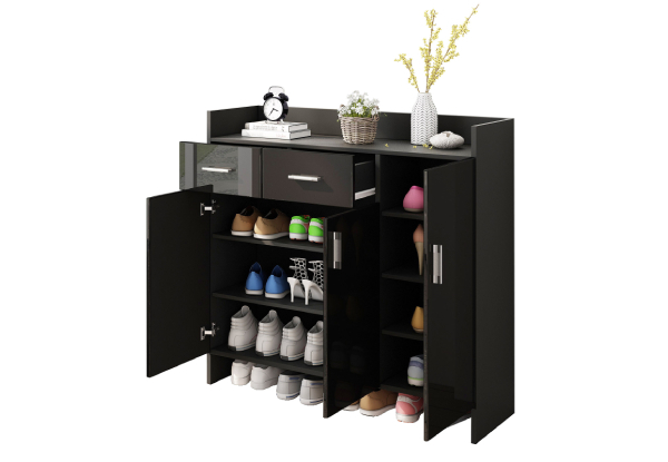 Wooden Shoe Storage Cabinet Rack with RGB Light Doors - Two Colours Available