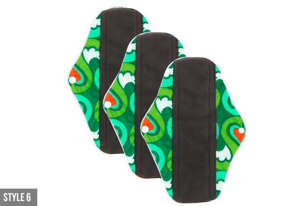 Three-Pack of Bamboo Cloth Reusable Sanitary Pads - Three Sizes & Eight Styles Available