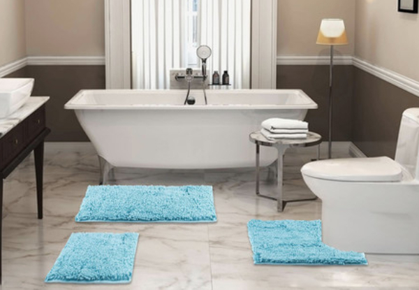 Three-Piece Non-Slip Absorbent Bath Mat - Seven Colours Available