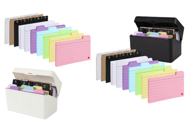Ruled Index Card Box Set with Dividers - Available in Two Colours