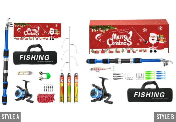 Christmas Fishing Rod and Reel Combo Kit - Available in Four Colours & Two Styles