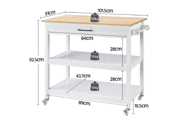 Mobile Kitchen Trolley Cart - Two Colours Available