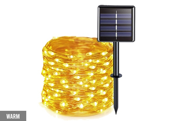 Copper Wire 100 LED Solar String Lights - Three Colours Available