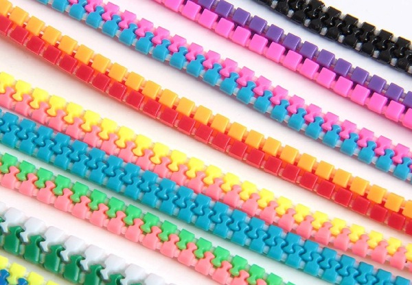 Five-Pack of Assorted Colour Fidget Zipper Bracelets - Option for Ten-Pack