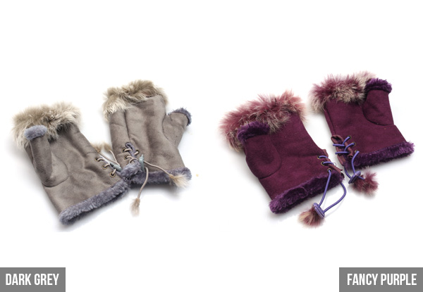 Pair of Rabbit Fur Fingerless Gloves incl. Bonus Pair - 13 Colours Available