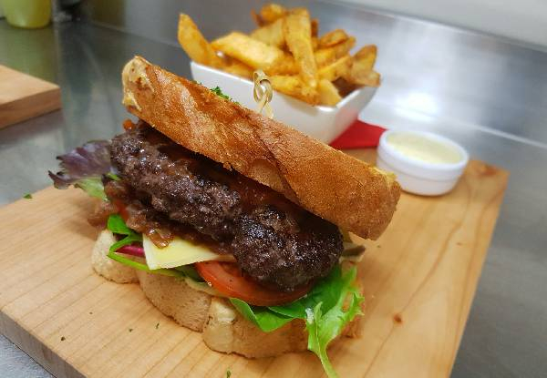 Two Gourmet Beef Burgers with Battered Fries for Two People