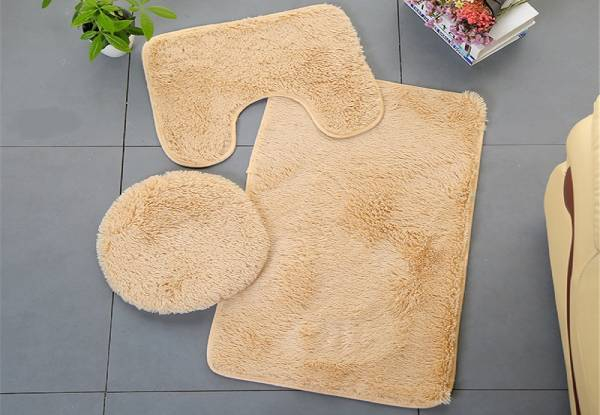 Three-Piece Non-Slip Bathroom Mat & Seat Cover Set - Six Colours Available with Free Delivery