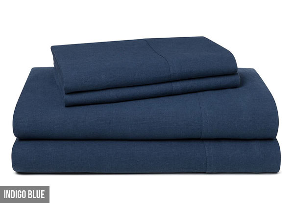 Canningvale Belgian Linen Cotton Blend Sheet Set - Two Sizes & Six Colours Available with Free Delivery