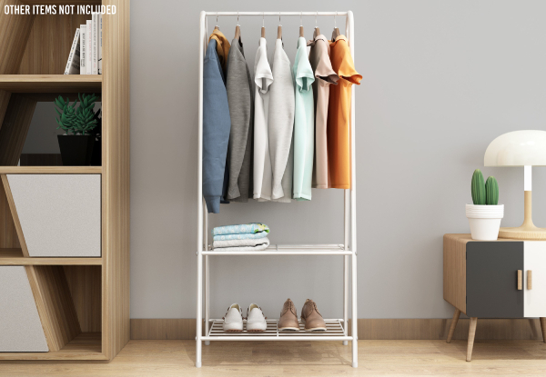 Entryway Clothes Rack Storage Unit with Two-Tier Metal Shelf