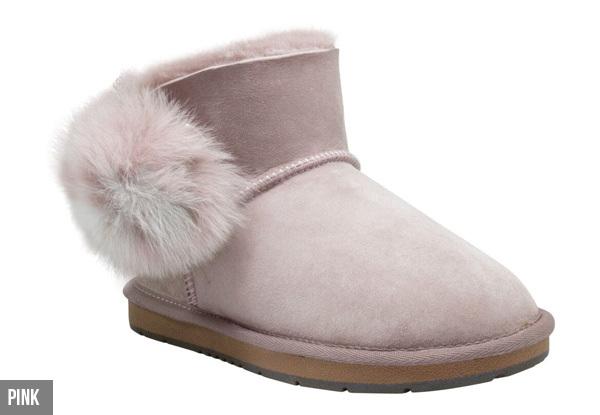 Auzland Women's Mini Pom Pom Diamante Button UGG Boots - Three Colours Available