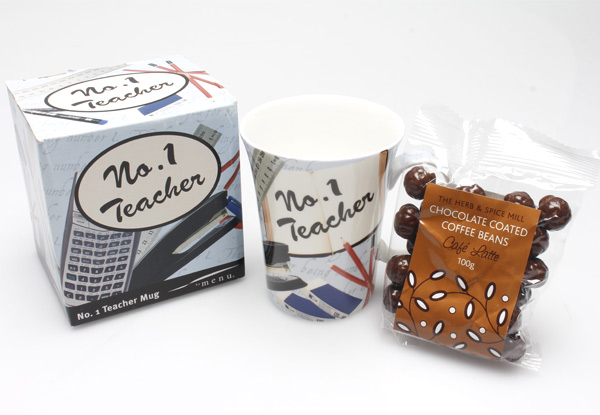 No.1 Teacher Gift Mug incl. Chocolate Coffee Beans