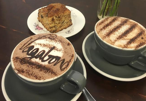 Two Large Hot Drinks & a Scone - Choose from Atomic Coffee, Belgian Hot Chocolate or Variety of Teas