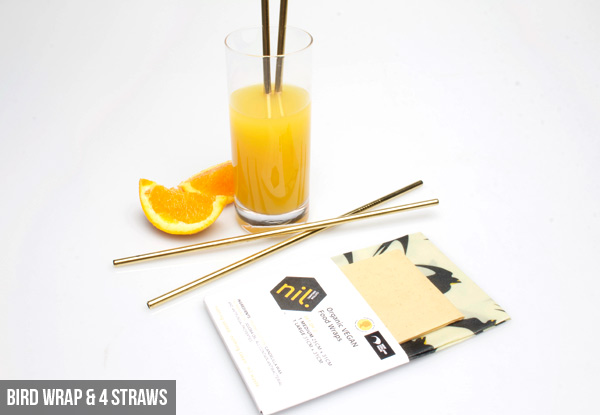 Nil Vegan Food Wraps Reusable Starter Kit incl. Four Metal Straws - Three Designs Available