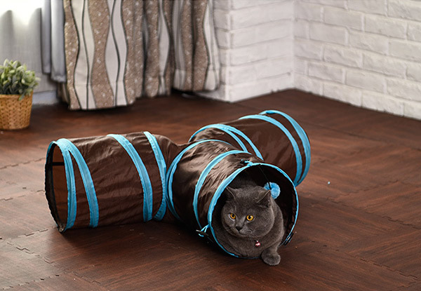Three Way Cat Tunnel Toy with Peep Hole