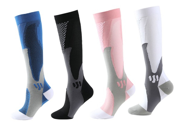 Four-Pair Sports Compression Socks - Two Sizes Available