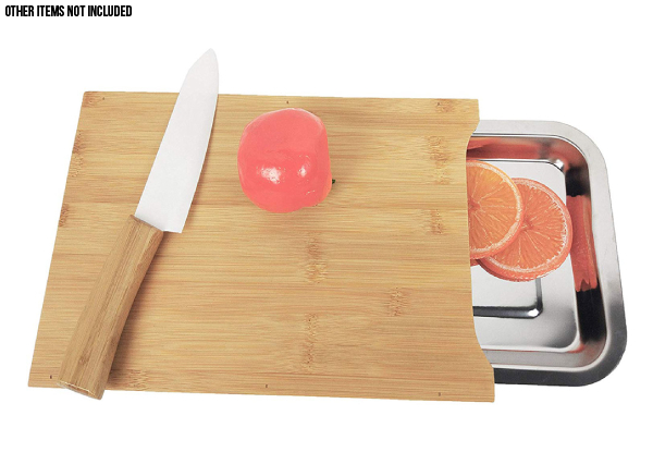 Bamboo Chopping Board with Sliding Stainless Steel Tray