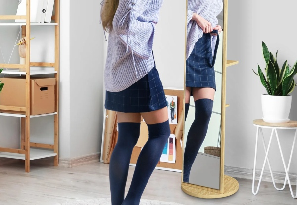 Freestanding Full-Length Mirror with Rotating Base & Storage - Two Colours Available