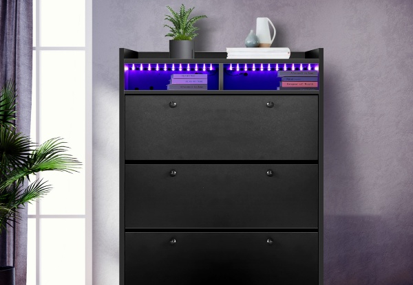 Wooden Shoe Cabinet Storage Rack with RGB Light - Two Colours Available