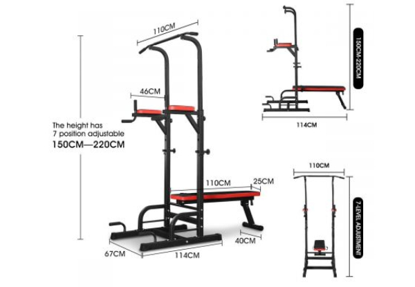 Gym Power Tower Height Adjustable Pull Chin Up & Dip Station with Sit Up Bench