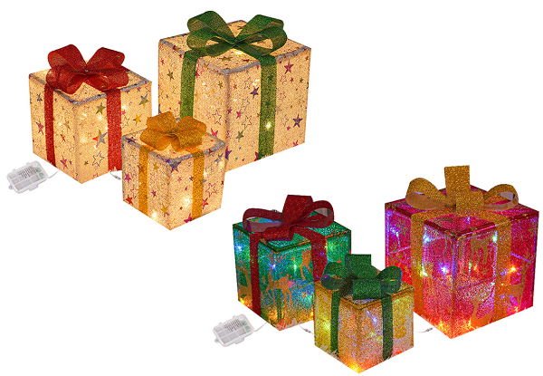 Three-Piece Christmas Lighted Gift Boxes Set - Available in Two Styles & Option for Two-Set