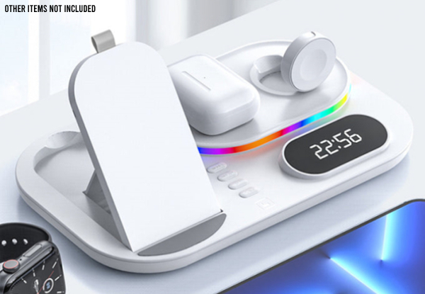 Four-in-One Fast Wireless Charger with Time Display Dock Station - Two Colours Available