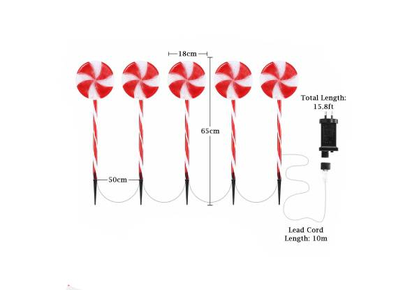 Five-Piece Candy Cane Christmas Light