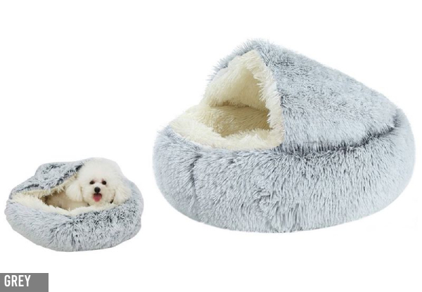 Plush Cushioned Hooded Pet Bed - Three Colours & Three Sizes Available