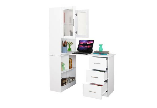 Three-in-One Computer Desk & Bookshelf with Cabinet