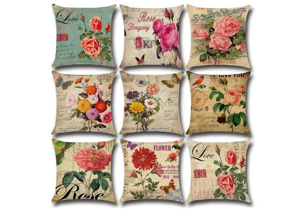 Flower Printed Linen Cushion Cover - Nine Styles Available