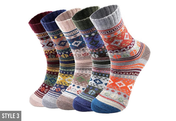 Five Pairs of Unisex Winter Warm Knit Socks - Available in Three Styles