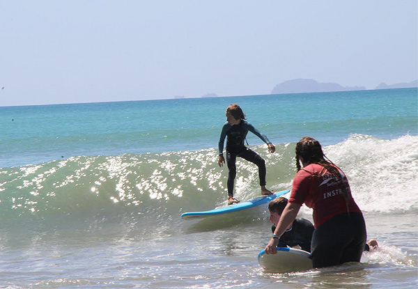 90-Minute Child Surf Lesson at Waipu Cove or Two-Hour Adult Surf Lessons incl. Wetsuit & Surfboard - Options for Two Children or Two Adults