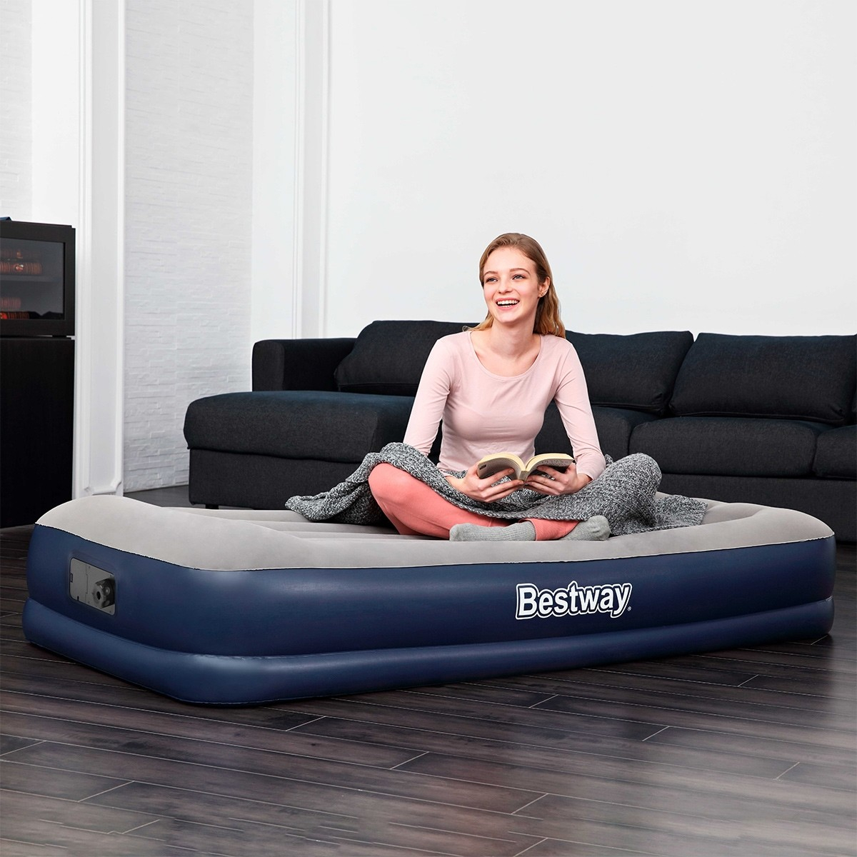 Bestway Inflatable Bed Single Size Air Mattress with Built-in Pump and Pillow
