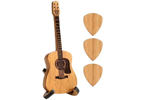 Wooden Acoustic Guitar Pick Box with Holder