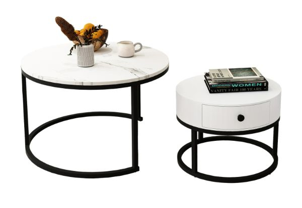 Two-Piece Round Coffee Table Set with Drawer - Two Colours Available