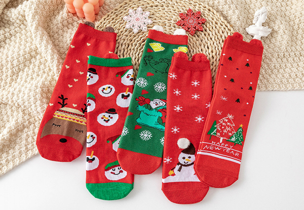 Five Pair Women's Christmas Socks - Available in Three Styles & Option for 10 Pairs