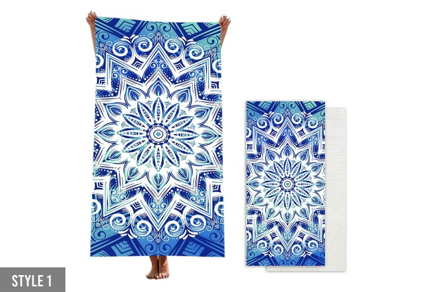 Absorbent Microfibre Beach Towel - Available in Four Styles & Options for Two-Pack