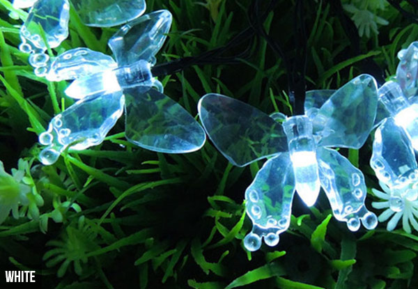 20 LED Solar-Powered Butterfly String Lights - Three Colours Available