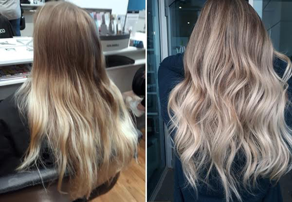 Balayage, Ombre, Dip-Dye or Root Melt Hair Package incl. Colour, Style Cut, Shampoo, OLAPLEX Treatment, Head Massage & Blow Wave Finish - Two Locations Available