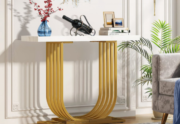 Modern Console Table with Faux Marble Veneer