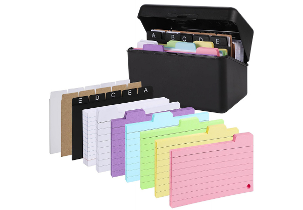 Ruled Index Card Box Set with Dividers - Available in Two Colours